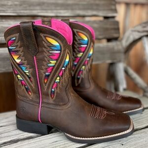 Ariat Kids' Brown Boots with Pink Trim
